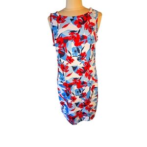 Columbia Red White and Blue Floral Sheath Dress Crew Neck Sleeveless